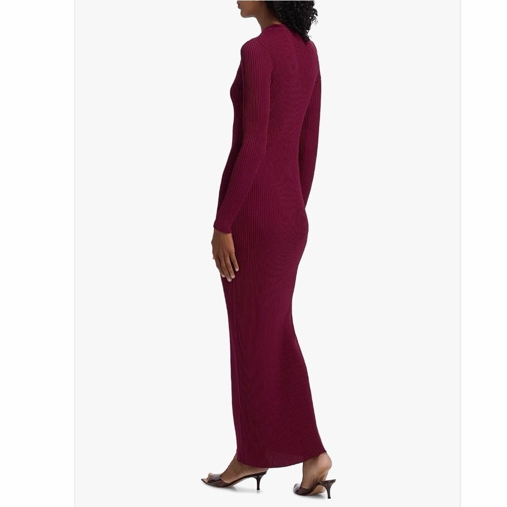 Staud Shoko Rib-Knit Button-Front Maxi Dress in crimson color - Picture 4 of 8